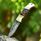 Personalized Copper Damascus Folding Pocket Knife 6.5 Inch with Brass Bolster - Lavish Blade