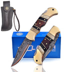 Personalized Copper Damascus Folding Pocket Knife 6.5 Inch with Brass Bolster - Lavish Blade
