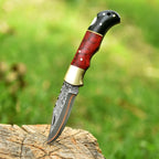 Personalized Copper Damascus Pocket Knife with Stone Bone and Brass Bolster - Lavish Blade