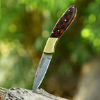Personalized Damascus Folding Knife with Stone Bone Handle Sheath and Box - Lavish Blade