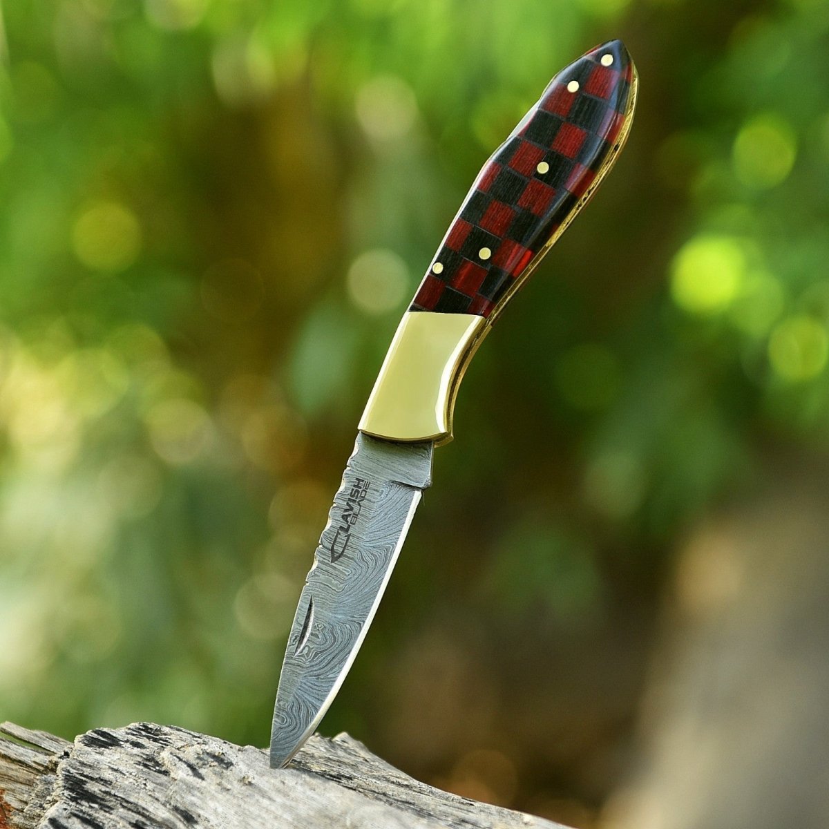 Personalized Damascus Folding Knife with Stone Bone Handle Sheath and Box - Lavish Blade