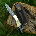 Personalized Damascus Folding Knife with Stone Bone Handle Sheath and Box - Lavish Blade