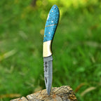 Personalized Damascus Folding Knife with Stone Bone Handle Sheath and Box - Lavish Blade