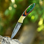 Personalized Damascus Folding Knife with Stone Bone Handle Sheath and Box - Lavish Blade