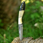 Personalized Damascus Folding Knife with Stone Bone Handle Sheath and Box - Lavish Blade