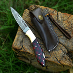 Personalized Damascus Folding Knife with Stone Bone Handle Sheath and Box - Lavish Blade
