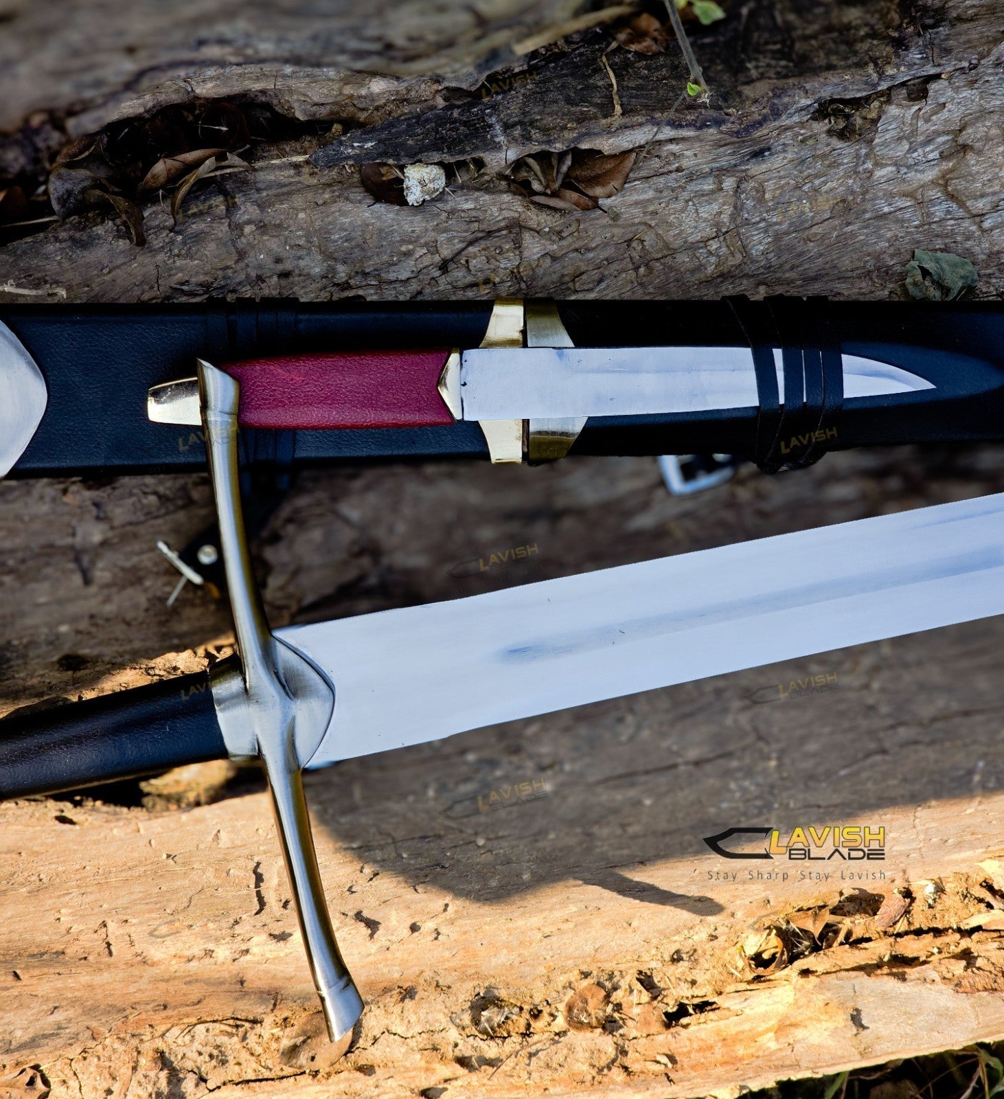 Ranger's Black Longsword Replica 44 Inch with Hidden Companion Knife - Lavish Blade