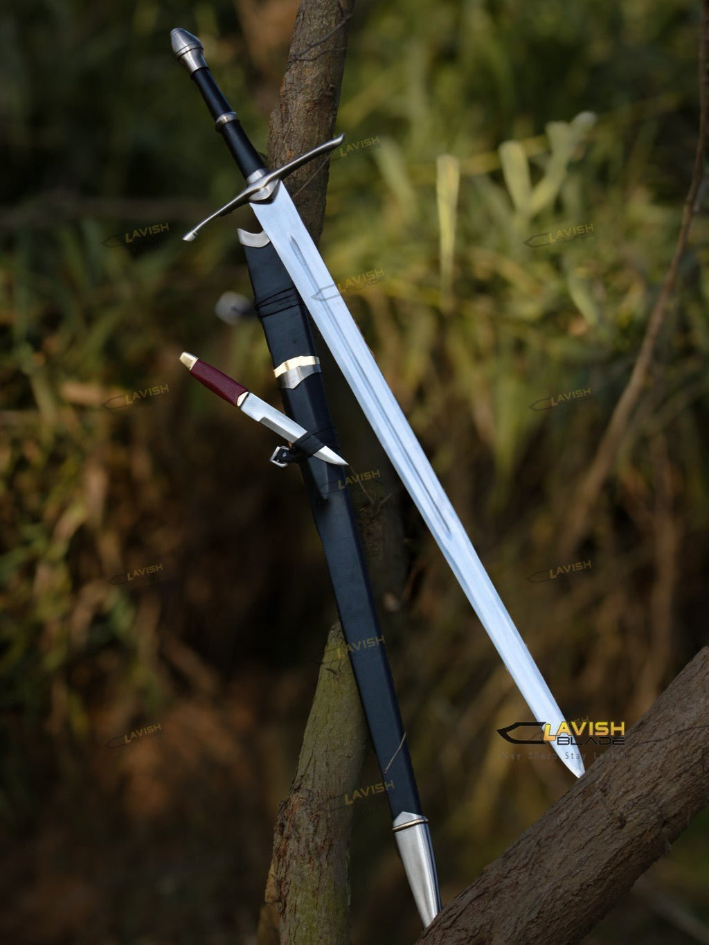 Ranger's Black Longsword Replica 44 Inch with Hidden Companion Knife - Lavish Blade
