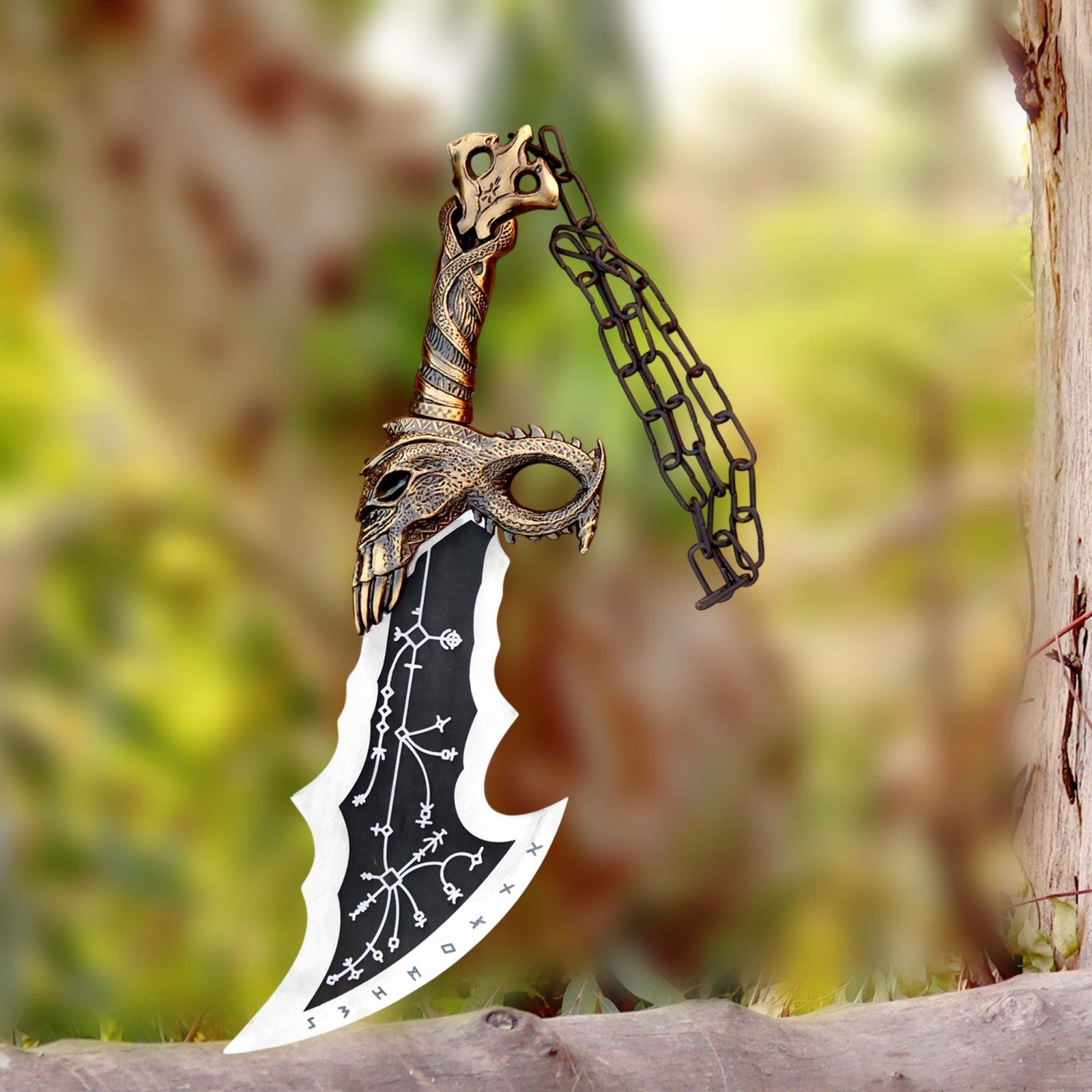 Twin Chained Warrior Blades Set with Wall Display Plaque - Lavish Blade