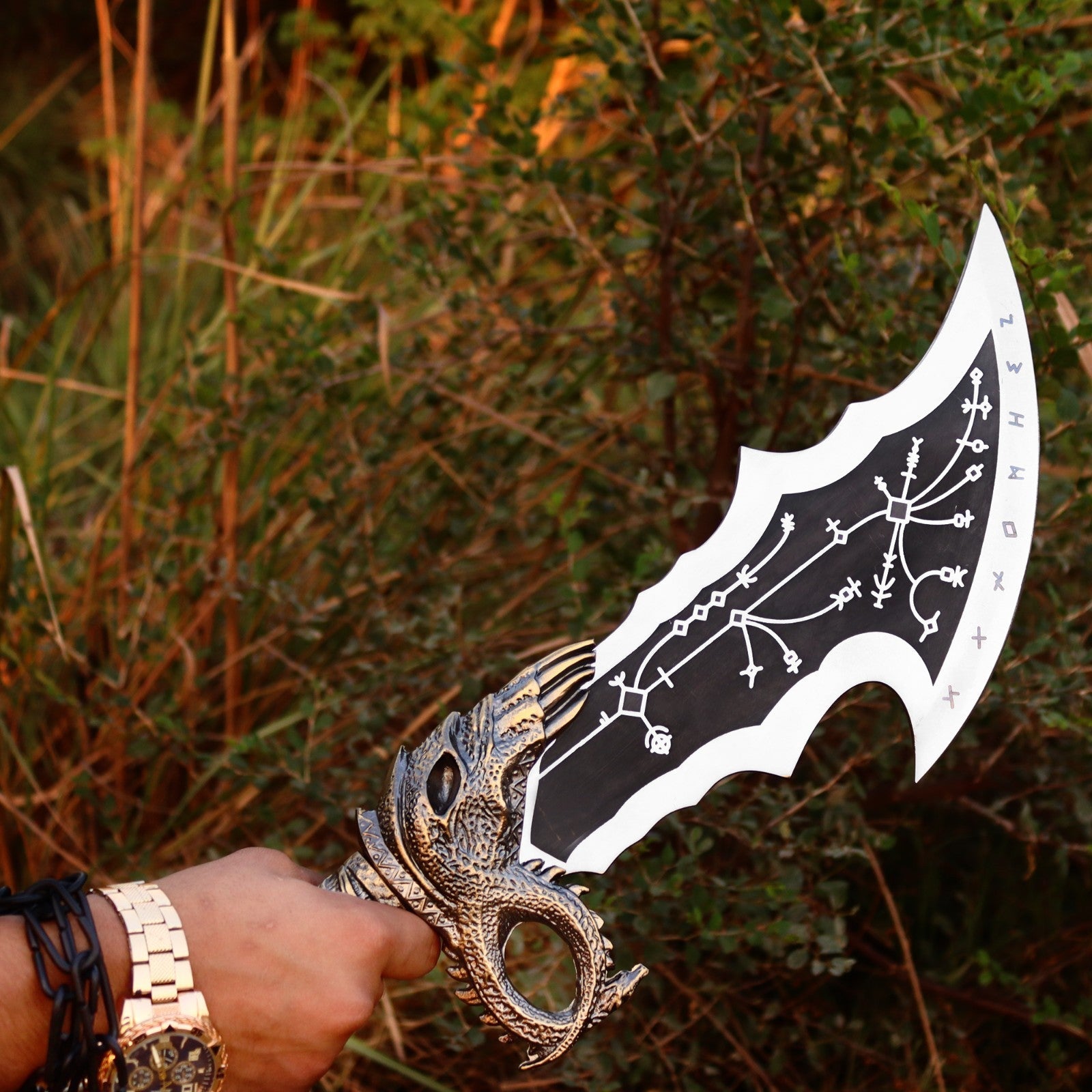 Twin Chained Warrior Blades Set with Wall Display Plaque - Lavish Blade