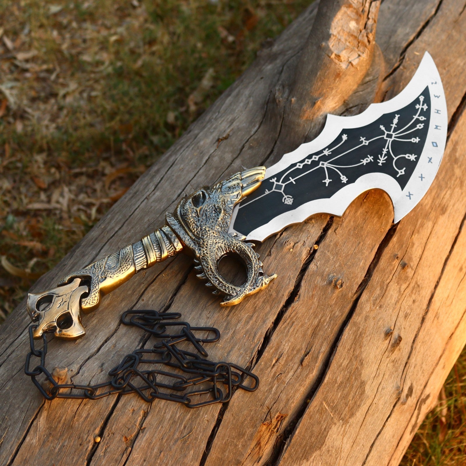 Twin Chained Warrior Blades Set with Wall Display Plaque - Lavish Blade