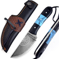 Viking Etched Acid Wash Bushcraft Knife 9 Inch Blue Resin Handle with Sheath - Lavish Blade