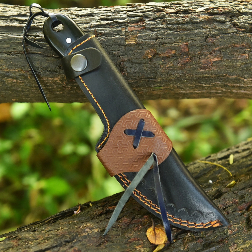 Viking Etched Acid Wash Bushcraft Knife 9 Inch Blue Resin Handle with Sheath - Lavish Blade