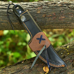 Viking Etched Acid Wash Bushcraft Knife 9 Inch Blue Resin Handle with Sheath - Lavish Blade