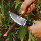 Viking Etched Acid Wash Bushcraft Knife 9 Inch Blue Resin Handle with Sheath - Lavish Blade