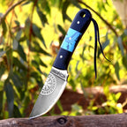 Viking Etched Acid Wash Bushcraft Knife 9 Inch Blue Resin Handle with Sheath - Lavish Blade