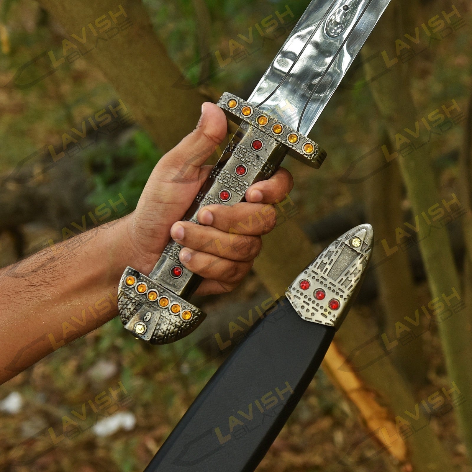 Viking Sword of Kings Replica 40 Inch with Wall Plaque and Leather Sheath - Lavish Blade