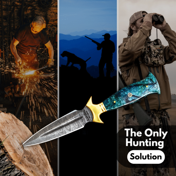 Custom Damascus Dagger Knife – Double Edge Blade with Brass Guard & Resin Handle - Image 5
