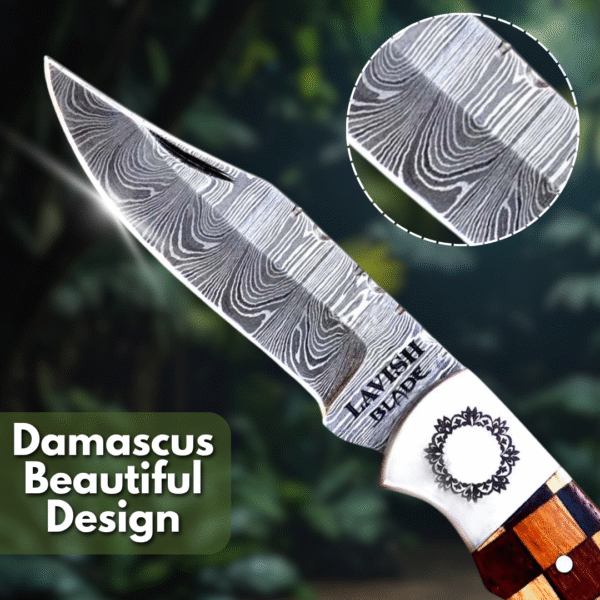 Unique Custom Handmade Pocket Knife – Damascus Folding Knife - Image 3