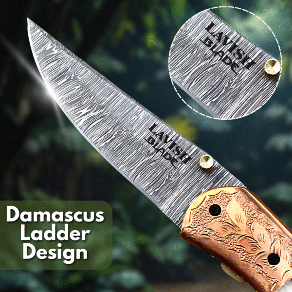Handmade Damascus Steel knife Brass  Sheep Horn Folding Knife - Image 2