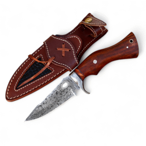Handmade Damascus Rain Drop Bob cat Hunting Knife-Leather Sheath