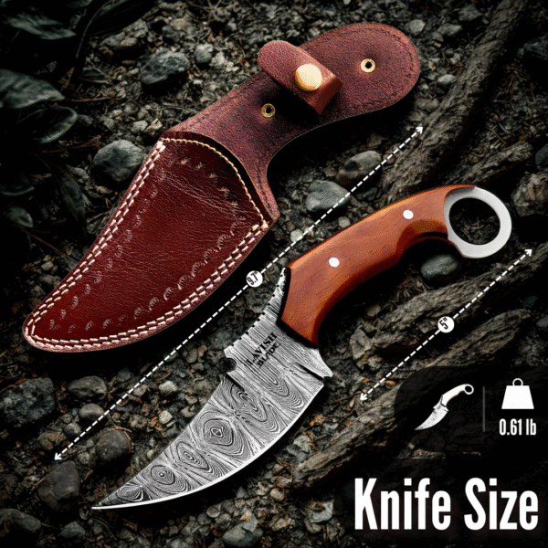 Custom Handmade - Damascus Steel Karambit Hunting Knife - Leather Sheath - Image 2