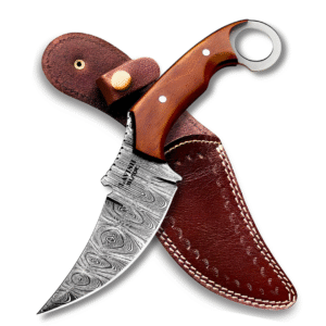 Custom Handmade - Damascus Steel Karambit Hunting Knife - Leather Sheath