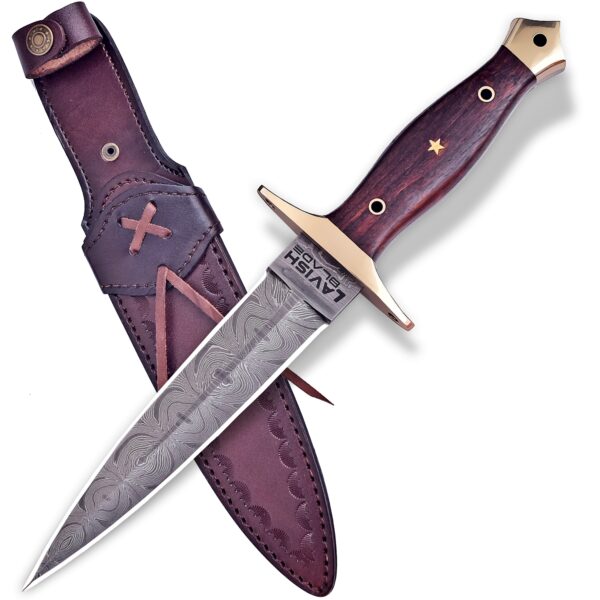 Handmade Long Damascus Dagger Athame Knife Wood Handle