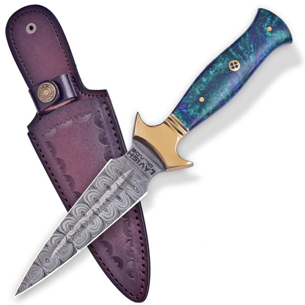 Handmade Damascus Utility athame Knife Resin Handle with sheath