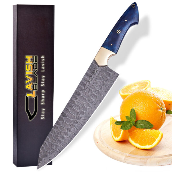 Hand Forged Damascus Steel Chef Knife Multi Coloured Resin Handle